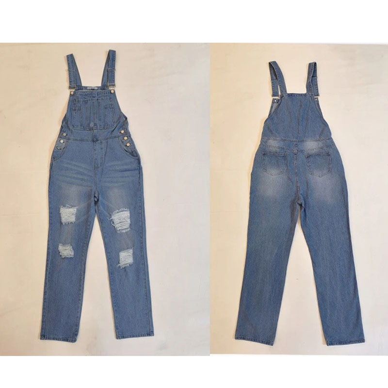 Denim Overalls Washed Simple Plus Size Ladies Jeans Suspenders (5)