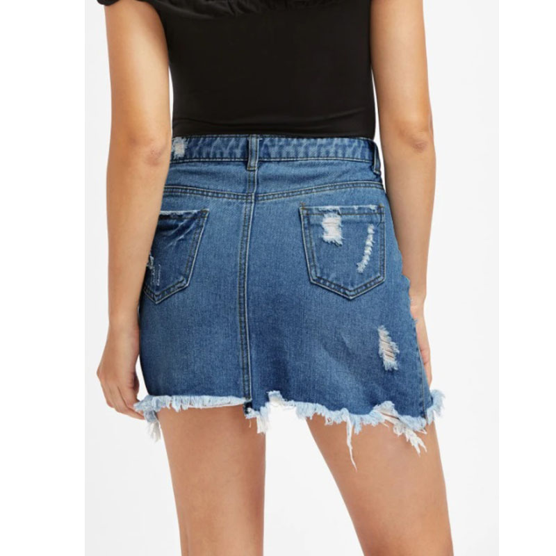 Hot Sale Sexy Ripped Denim Bag Hip Pencil Skirt (5)