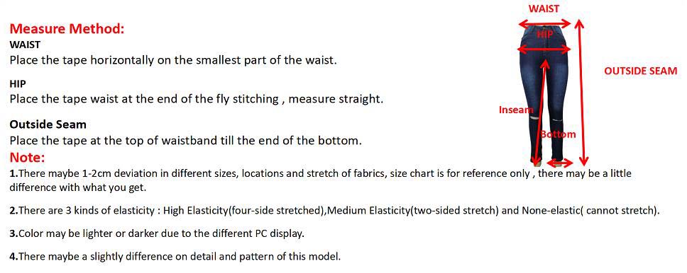 Size instruction for skinny denim jeans