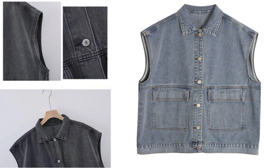 Vintage Denim Vest Classic Jean Button Down Jacket (4)